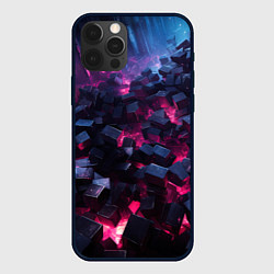 Чехол для iPhone 12 Pro Фиолетовые кубы в фиолетовом дыме, цвет: 3D-черный