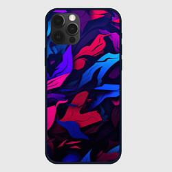Чехол для iPhone 12 Pro Синие и фиолетовые яркие краски, цвет: 3D-черный