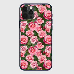 Чехол для iPhone 12 Pro Розовые розы паттерн, цвет: 3D-черный