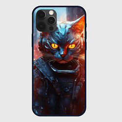 Чехол для iPhone 12 Pro Пламенный кот в стиле киберпанк, цвет: 3D-черный