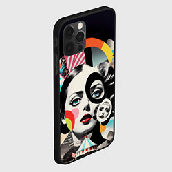 Чехол для iPhone 12 Pro Женщина и животные винтажный коллаж, цвет: 3D-черный — фото 2