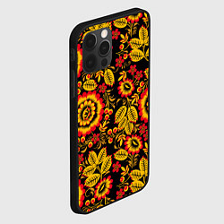 Чехол для iPhone 12 Pro Хохломская роспись золотистые листья и цветы чёрно, цвет: 3D-черный — фото 2