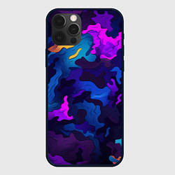 Чехол для iPhone 12 Pro Яркие кислотная разноцветные пятна в виде камуфляж, цвет: 3D-черный