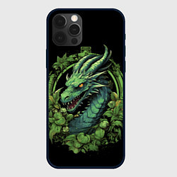 Чехол для iPhone 12 Pro Зеленый яркий неоновый дракон символ 2024 года, цвет: 3D-черный