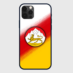 Чехол для iPhone 12 Pro Герб Осетии на фоне, цвет: 3D-черный