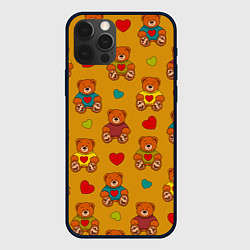 Чехол для iPhone 12 Pro Игрушечные мишки и разноцветные сердца, цвет: 3D-черный