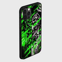 Чехол для iPhone 12 Pro Железный череп и зелёные линии, цвет: 3D-черный — фото 2
