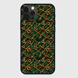 Чехол для iPhone 12 Pro Золотая цепочка на зеленой ткани, цвет: 3D-черный
