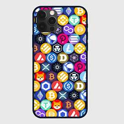 Чехол для iPhone 12 Pro Криптовалюта Биткоин, Эфириум, Тетхер, Солана патт, цвет: 3D-черный