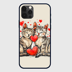 Чехол для iPhone 12 Pro Влюбленные кошечки с сердечками, цвет: 3D-черный