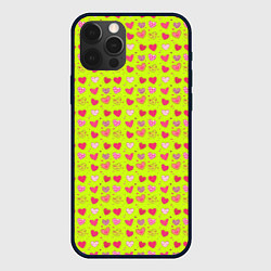 Чехол для iPhone 12 Pro Сердечки на салатовом фоне, цвет: 3D-черный