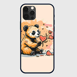 Чехол для iPhone 12 Pro Милая панда с сердечком и цветами, цвет: 3D-черный