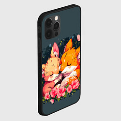 Чехол для iPhone 12 Pro Милые лисички в цветах, цвет: 3D-черный — фото 2