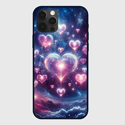 Чехол для iPhone 12 Pro Космические сердца - звезды, цвет: 3D-черный