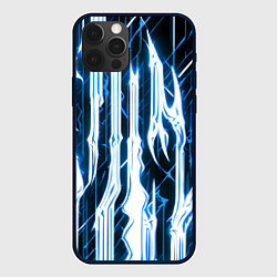 Чехол для iPhone 12 Pro Синие неоновые полосы на чёрном фоне, цвет: 3D-черный
