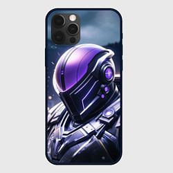 Чехол для iPhone 12 Pro Киборг в фиолетовом шлеме, цвет: 3D-черный