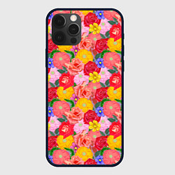 Чехол для iPhone 12 Pro Летний цветочный фон, цвет: 3D-черный