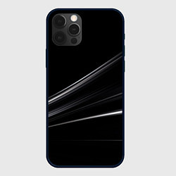 Чехол для iPhone 12 Pro Белые полосы на черной абстракции, цвет: 3D-черный