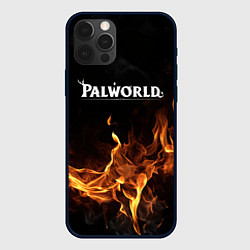 Чехол для iPhone 12 Pro Palworld логотип на черном фоне с огнем, цвет: 3D-черный