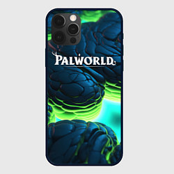 Чехол для iPhone 12 Pro Palworld логотип на ярких синих и зеленых неоновых, цвет: 3D-черный
