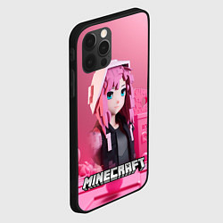 Чехол для iPhone 12 Pro Minecraft девушка в розовом, цвет: 3D-черный — фото 2