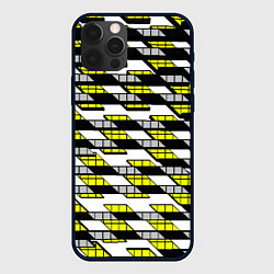 Чехол для iPhone 12 Pro Жёлтые треугольники и квадраты на белом фоне, цвет: 3D-черный