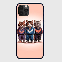 Чехол для iPhone 12 Pro Три полосатых кота в спортивных костюмах пацана, цвет: 3D-черный