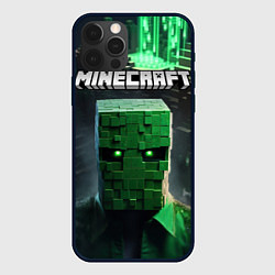 Чехол для iPhone 12 Pro Minecraft зеленый персонаж каменные джунгли, цвет: 3D-черный