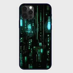 Чехол для iPhone 12 Pro Киберпанк светящиеся голубые элементы, цвет: 3D-черный