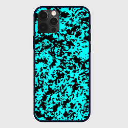Чехол для iPhone 12 Pro Пятнистый яркий чёрно-голубой, цвет: 3D-черный