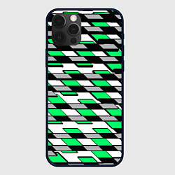 Чехол для iPhone 12 Pro Зелёные четырёхугольники на белом фоне, цвет: 3D-черный