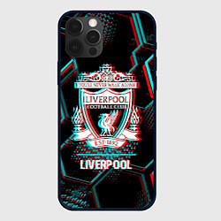 Чехол для iPhone 12 Pro Liverpool FC в стиле glitch на темном фоне, цвет: 3D-черный