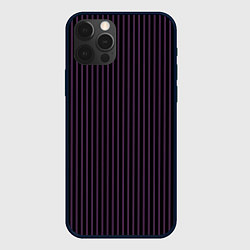 Чехол для iPhone 12 Pro Тёмный фиолетовый в полоску, цвет: 3D-черный