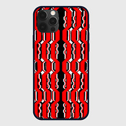 Чехол для iPhone 12 Pro Красные и белые техно линии, цвет: 3D-черный