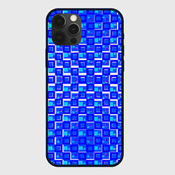 Чехол для iPhone 12 Pro Синие квадраты на белом фоне, цвет: 3D-черный