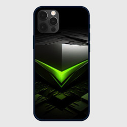Чехол iPhone 12 Pro Зеленая яркая плашка на черном абстракция