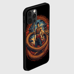Чехол для iPhone 12 Pro Боец Муай-тай и огромный дракон, цвет: 3D-черный — фото 2