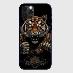 Чехол для iPhone 12 Pro Муай-Тай боевой тигр в перчатках, цвет: 3D-черный