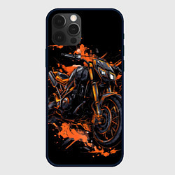 Чехол для iPhone 12 Pro Старый мотоцикл и оранжевые кляксы, цвет: 3D-черный