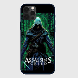 Чехол для iPhone 12 Pro Assassins creed зеленый стиль матрицы, цвет: 3D-черный