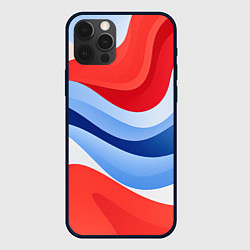 Чехол для iPhone 12 Pro Волнистые полосы красные белые синие, цвет: 3D-черный