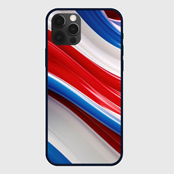 Чехол для iPhone 12 Pro Объемные волны абстракции красно-сине-белые, цвет: 3D-черный