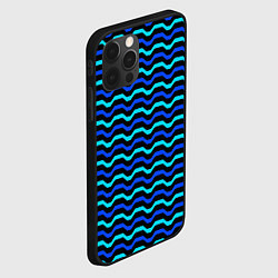 Чехол для iPhone 12 Pro Синие и голубые полосы на чёрном фоне, цвет: 3D-черный — фото 2