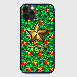 Чехол для iPhone 12 Pro 9 мая звезды на зеленом ярком камуфляже, цвет: 3D-черный