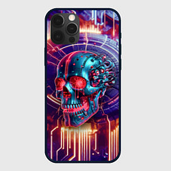 Чехол для iPhone 12 Pro Cyber art skull - steel metal, цвет: 3D-черный