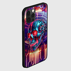 Чехол для iPhone 12 Pro Cyber art skull - steel metal, цвет: 3D-черный — фото 2