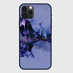 Чехол для iPhone 12 Pro Летящий орел и город в сумерках, цвет: 3D-черный