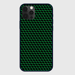 Чехол для iPhone 12 Pro Чёрно-зелёный паттерн соты, цвет: 3D-черный
