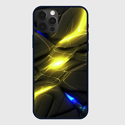Чехол для iPhone 12 Pro Желтый и синий неон из разлома плит, цвет: 3D-черный