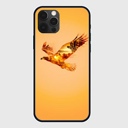 Чехол для iPhone 12 Pro Орел с пейзажем на закате двойная экспозиция, цвет: 3D-черный